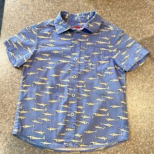 Chalk kids cotton short sleeve button down shirt with shark print - size 4-5y